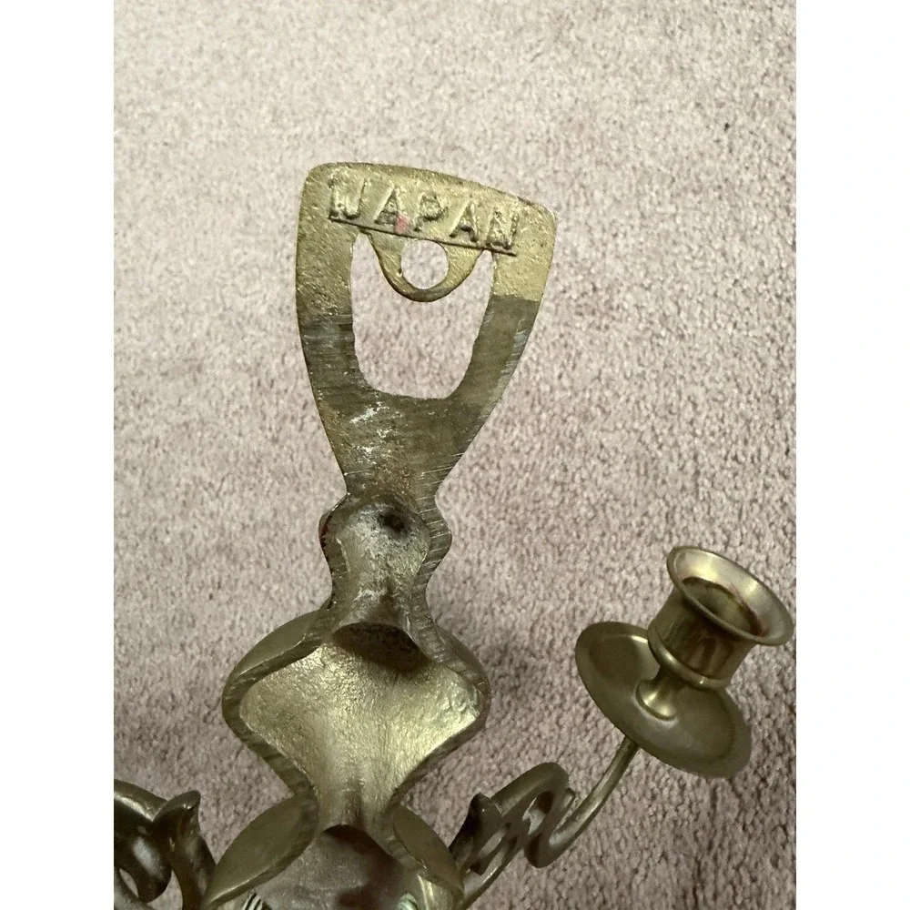 Vintage Solid Brass 2 Arm Candle Holder Wall Mounted Sconce Candelabra 10